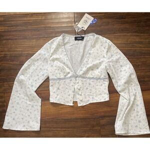 Cider XS Top Floral Coquette Cottagecore VNeck Long Sleeve White Lace Fairy NWT